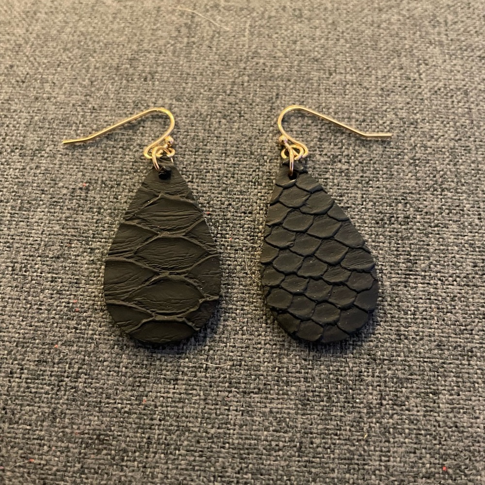 Black leather teardrop earrings